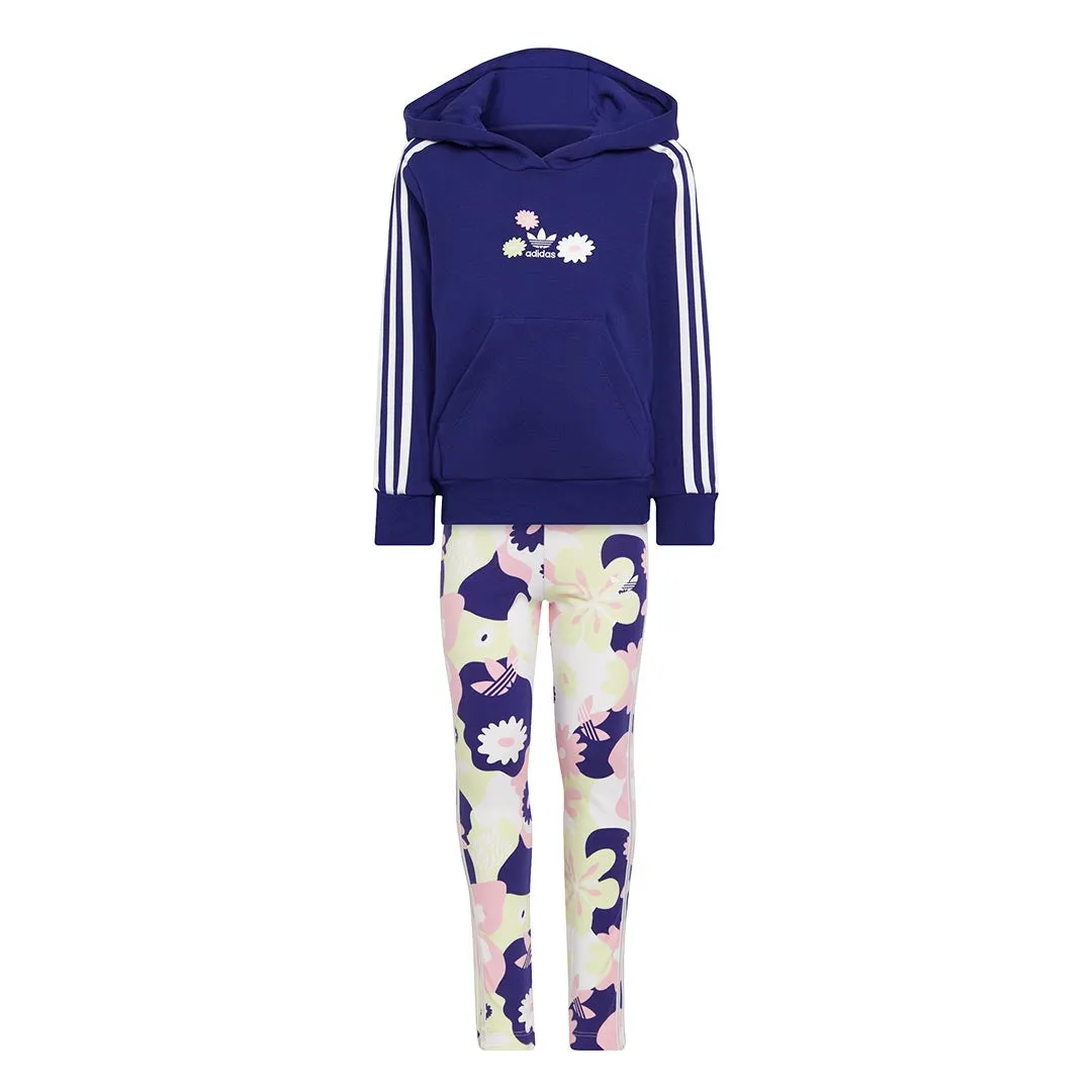 adidas - Mädchen (Kleinkind & Junior) Blumenmuster Kapuzenpullover & Strumpfhosen Set (HC4601)
