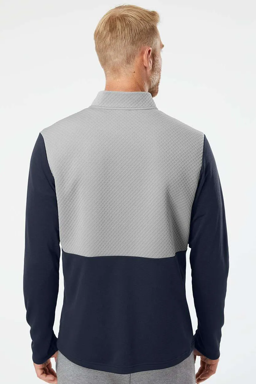 Adidas Herren Texturiertes Mixed-Media 1/4-Zip Sweatshirt mit Taschen - College-Navyblau/Grau