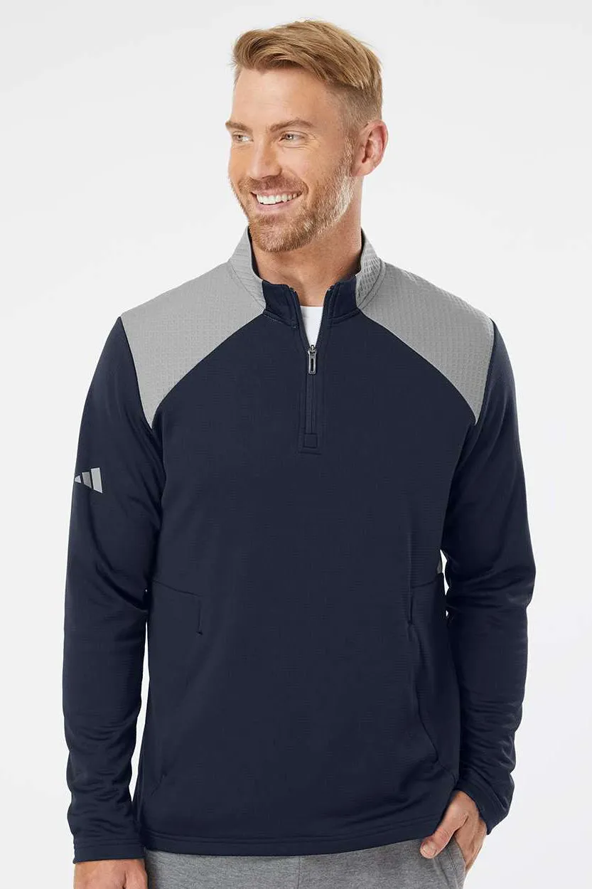 Adidas Herren Texturiertes Mixed-Media 1/4-Zip Sweatshirt mit Taschen - College-Navyblau/Grau
