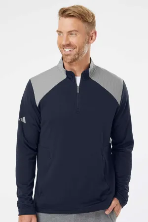 Adidas Herren Texturiertes Mixed-Media 1/4-Zip Sweatshirt mit Taschen - College-Navyblau/Grau