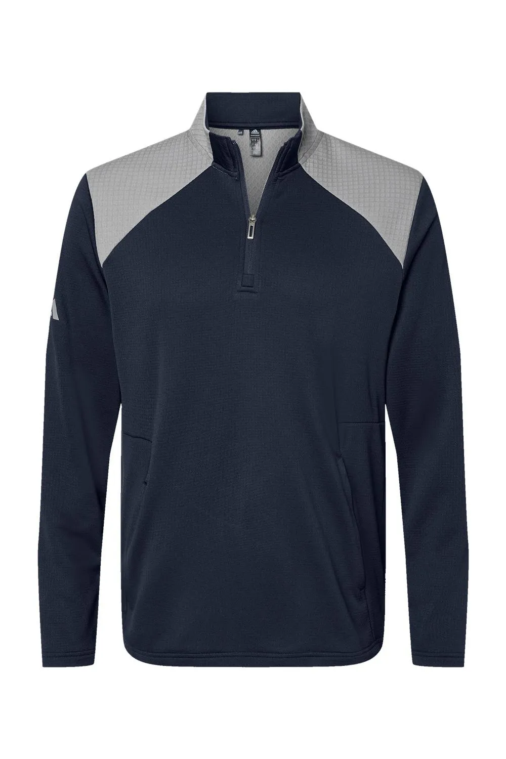 Adidas Herren Texturiertes Mixed-Media 1/4-Zip Sweatshirt mit Taschen - College-Navyblau/Grau