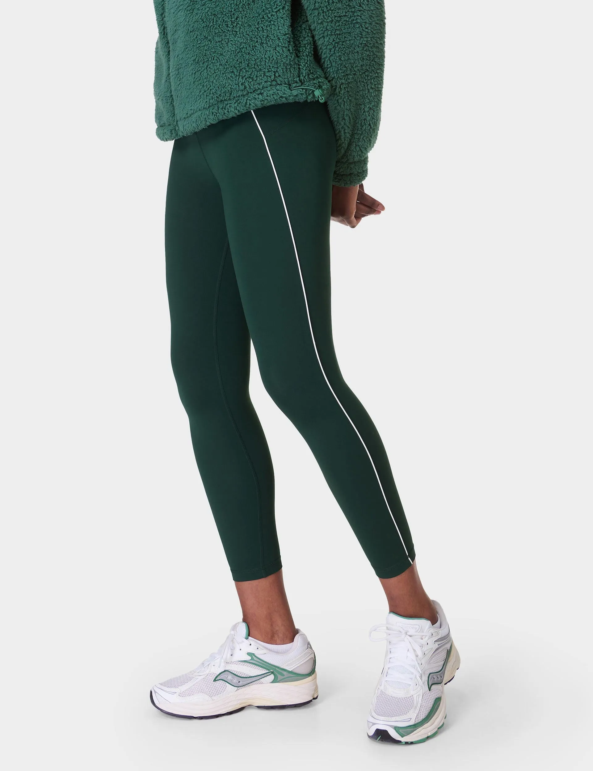 Ganztägig aktive Kontrastpaspelierung 7/8-Leggings - Zedergrün