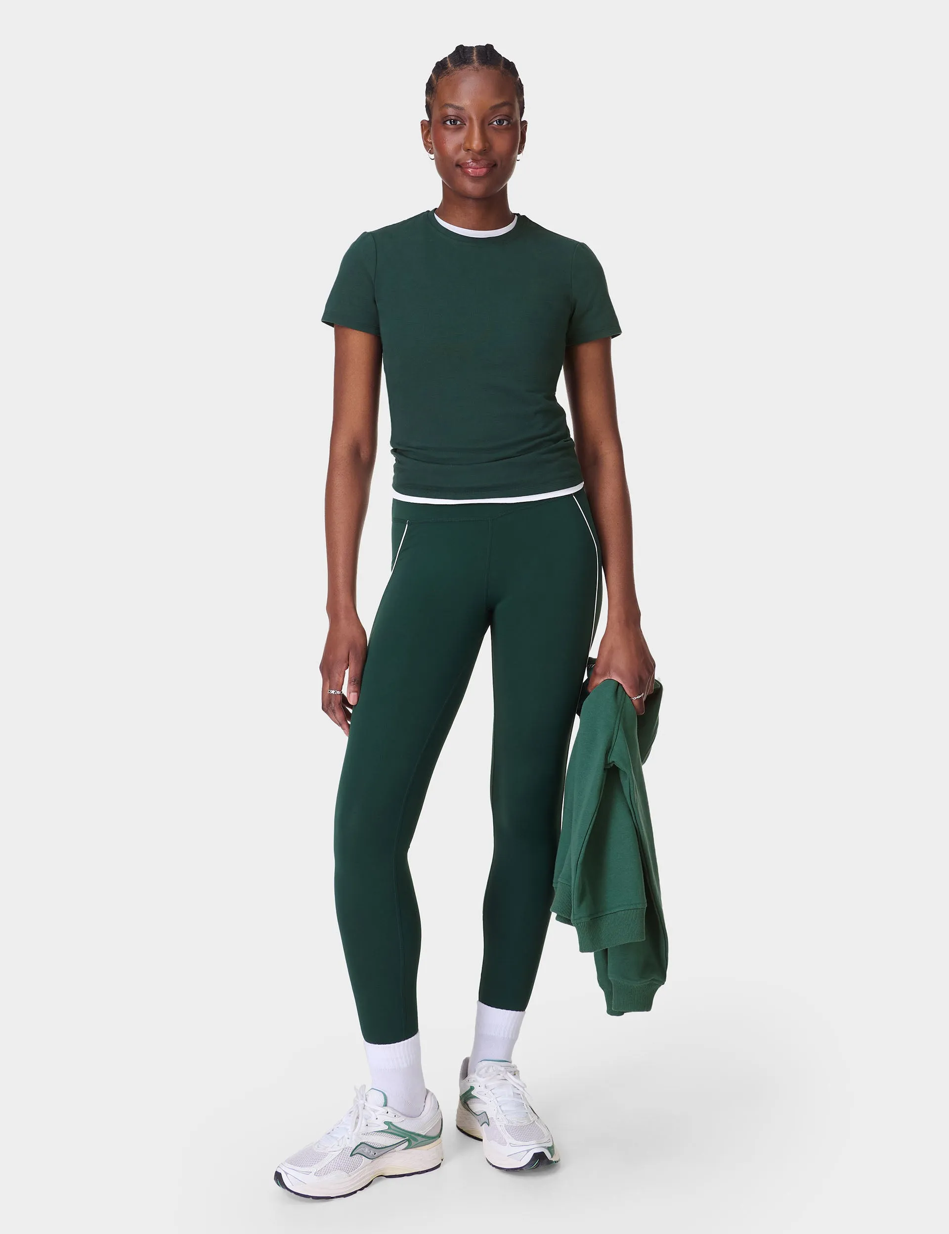 Ganztägig aktive Kontrastpaspelierung 7/8-Leggings - Zedergrün