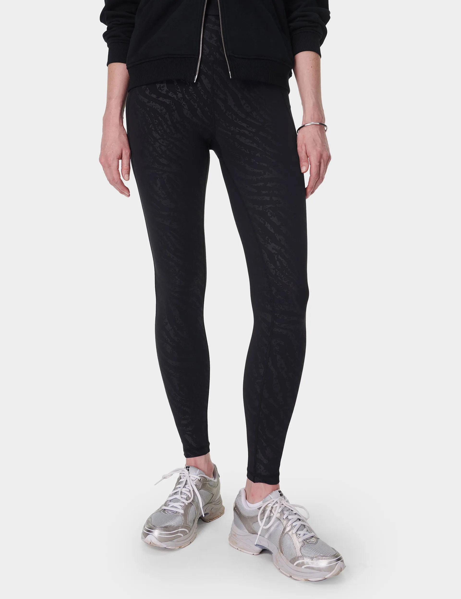 Ganztägige Leggings - Schwarz Verblasster Zebra-Prägedruck