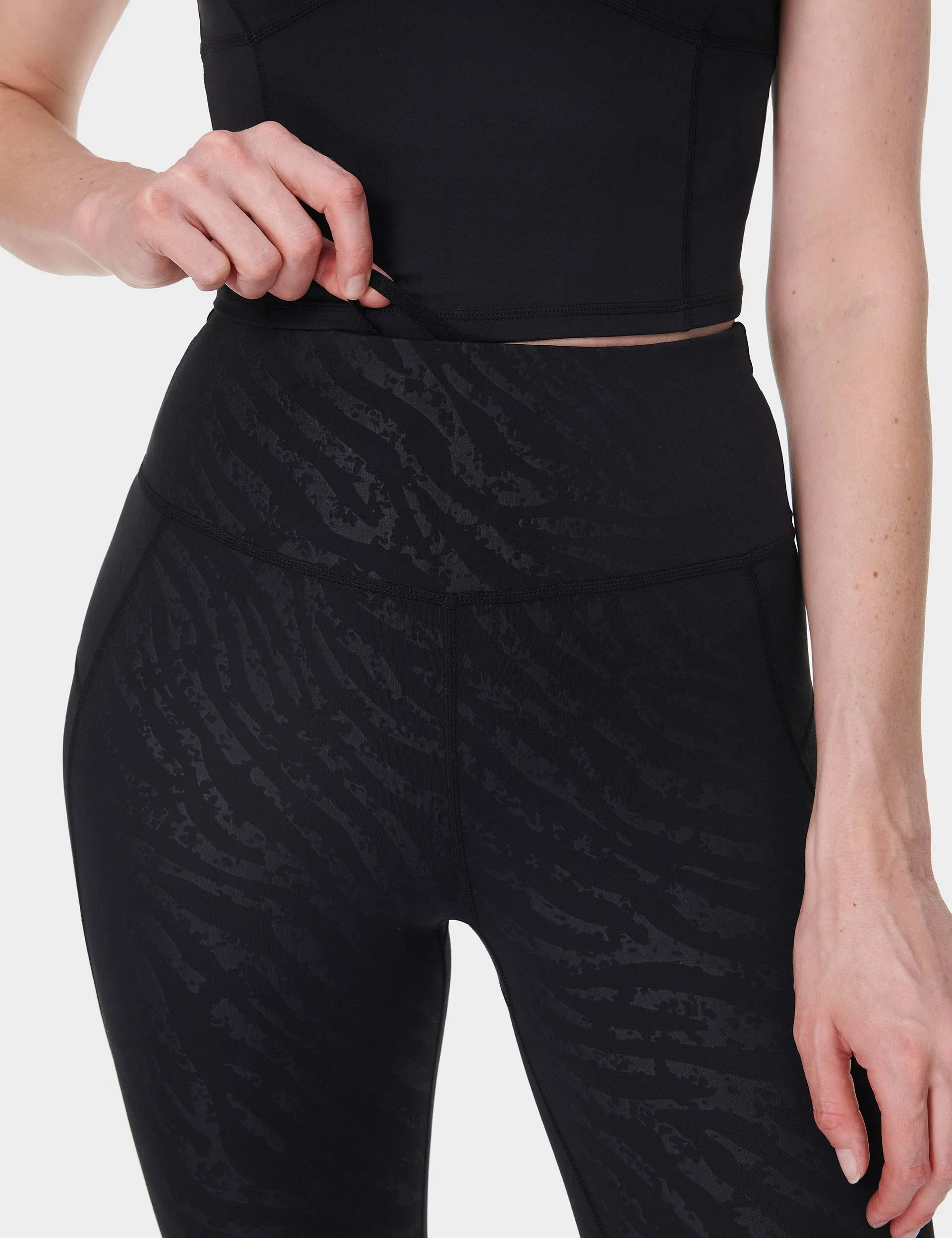 Ganztägige Leggings - Schwarz Verblasster Zebra-Prägedruck