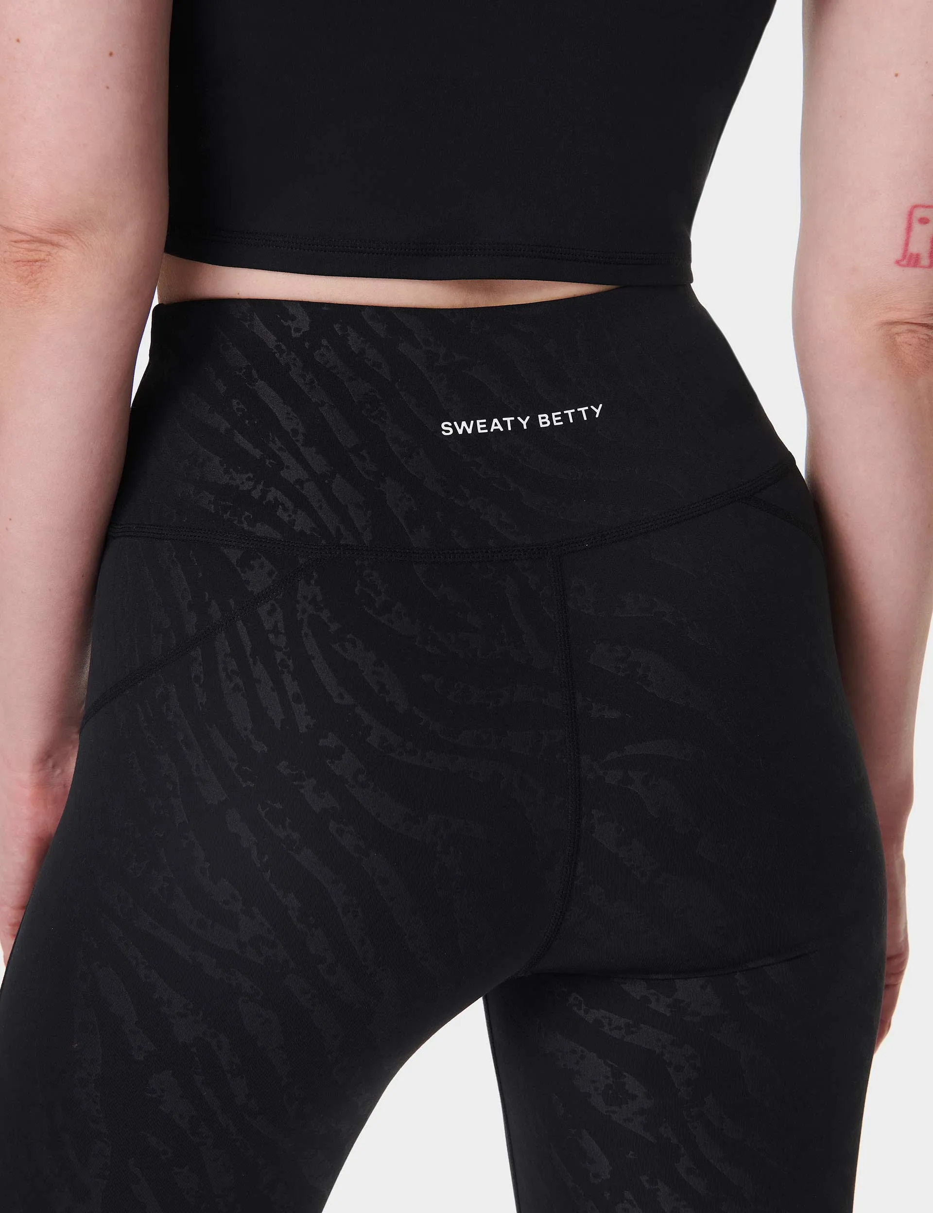 Ganztägige Leggings - Schwarz Verblasster Zebra-Prägedruck