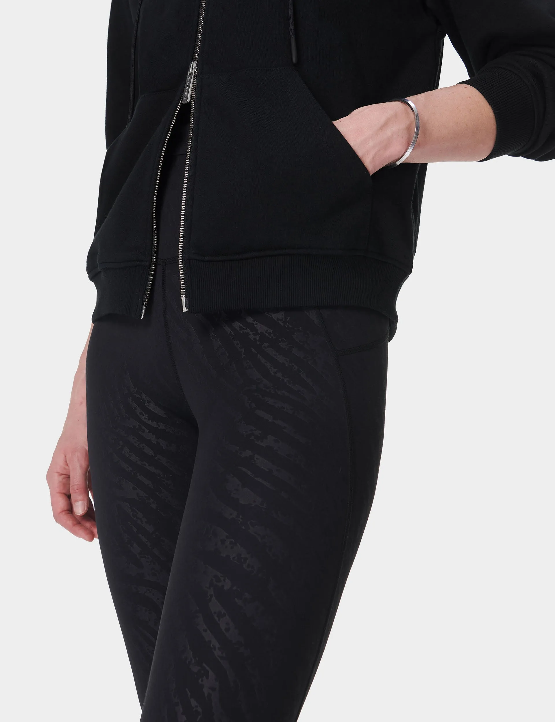 Ganztägige Leggings - Schwarz Verblasster Zebra-Prägedruck