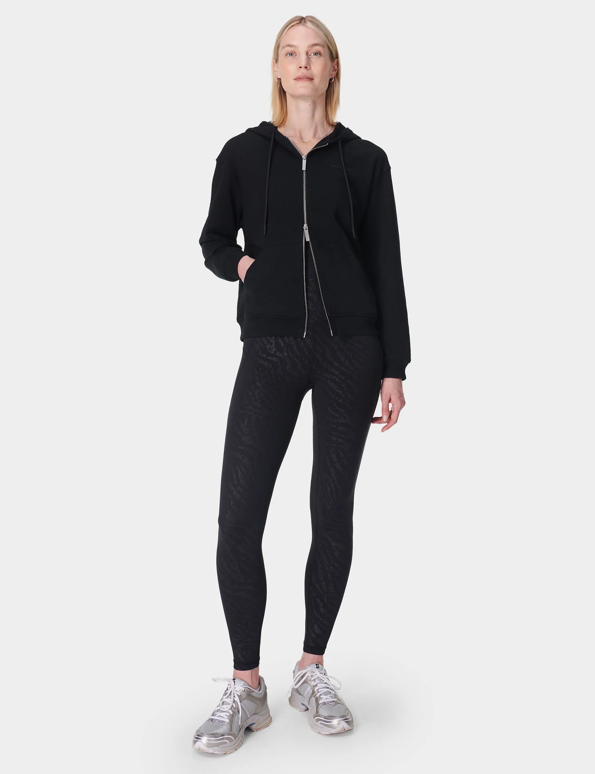 Ganztägige Leggings - Schwarz Verblasster Zebra-Prägedruck