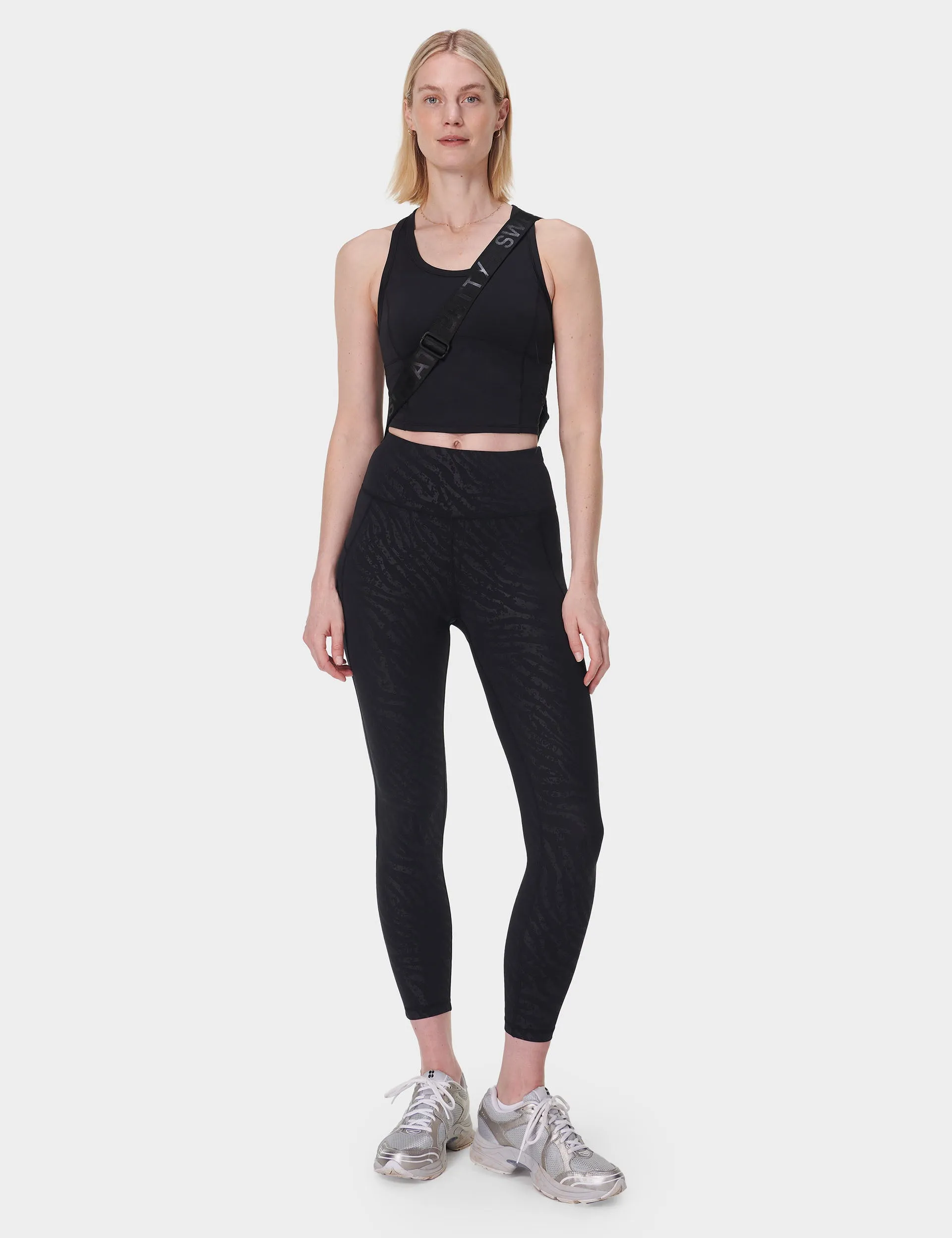 Ganztägige Leggings - Schwarz Verblasster Zebra-Prägedruck