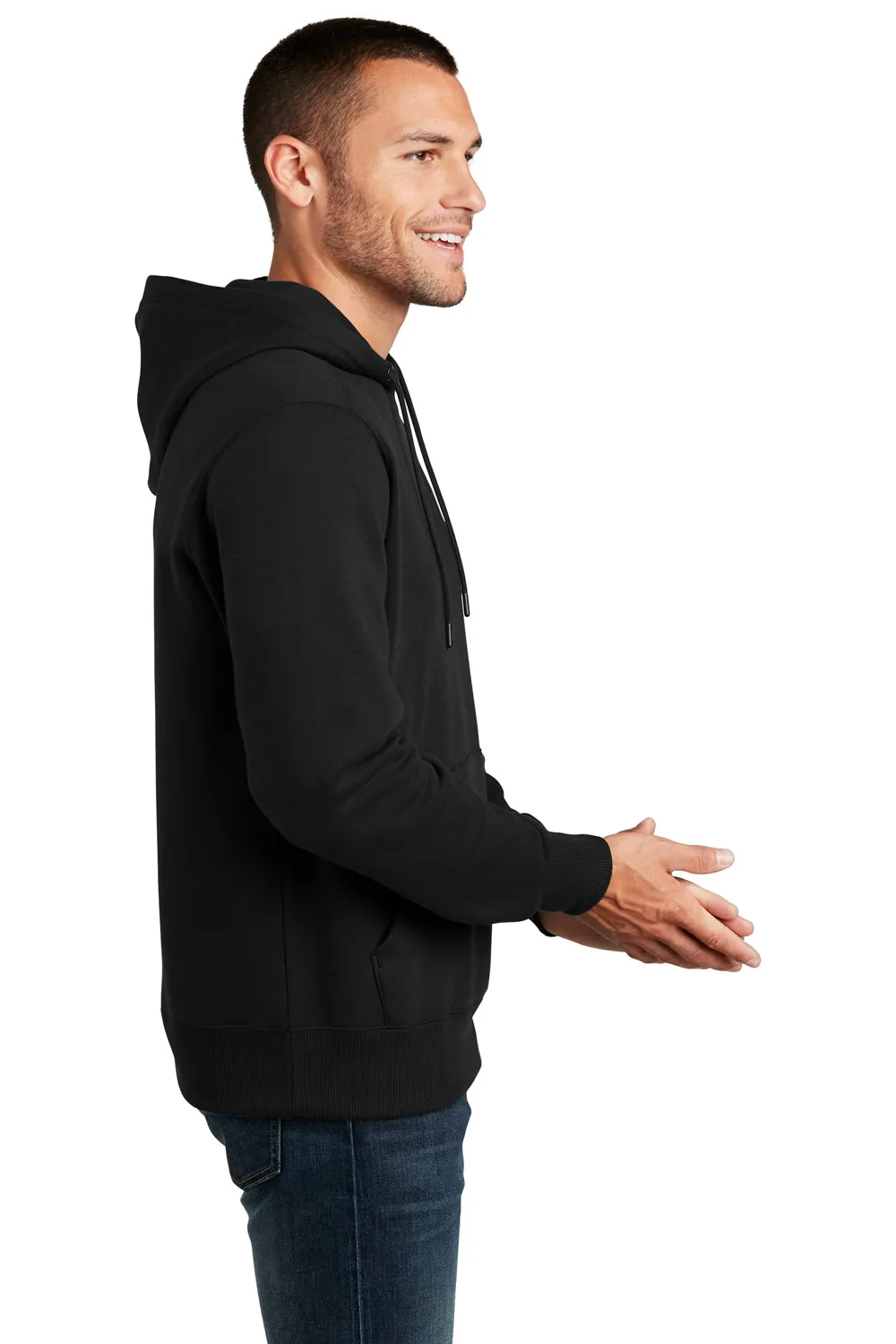 District Herren Perfektes Gewicht Fleece Kapuzenpullover Hoodie mit Beuteltasche - Tiefschwarz
