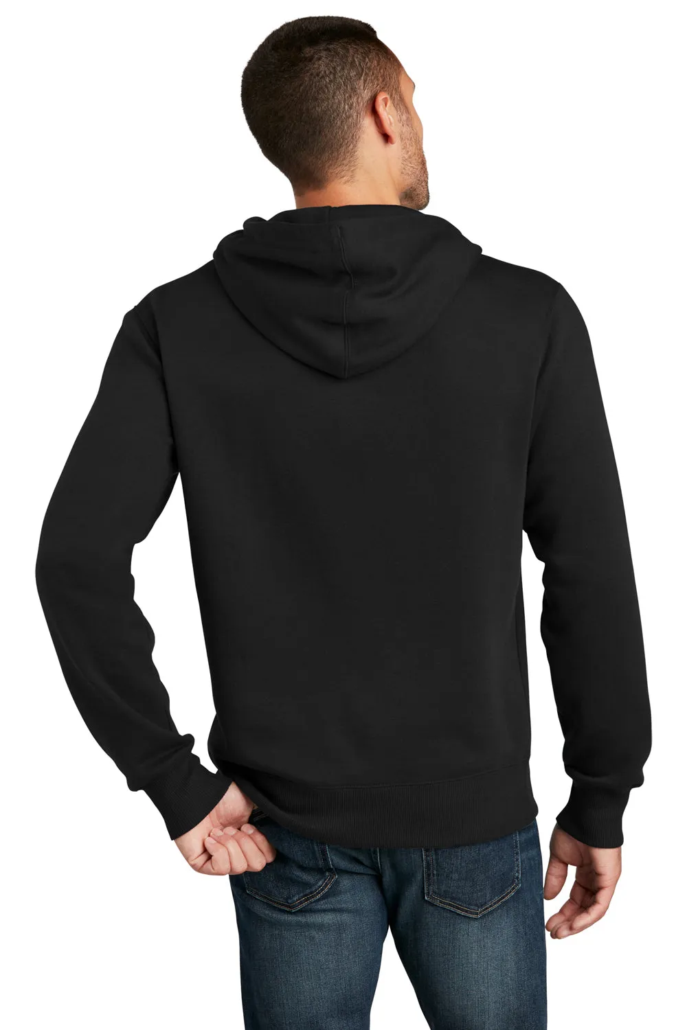 District Herren Perfektes Gewicht Fleece Kapuzenpullover Hoodie mit Beuteltasche - Tiefschwarz