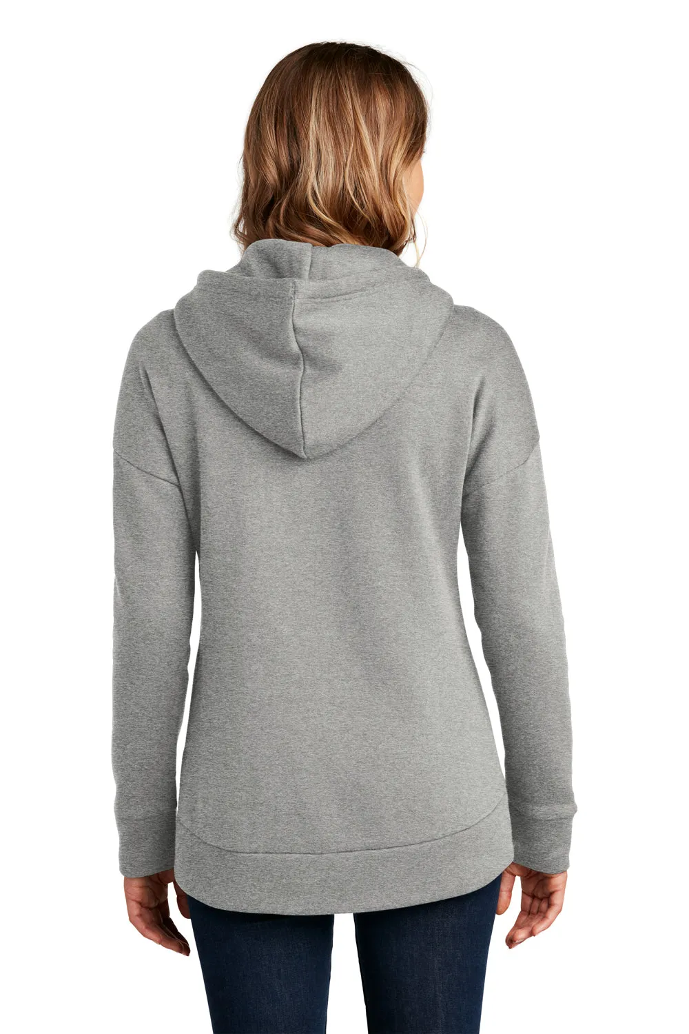 District Damen Perfektes Gewicht Fleece Full-Zip Kapuzenpullover Hoodie mit Taschen - Heather Stahlgrau