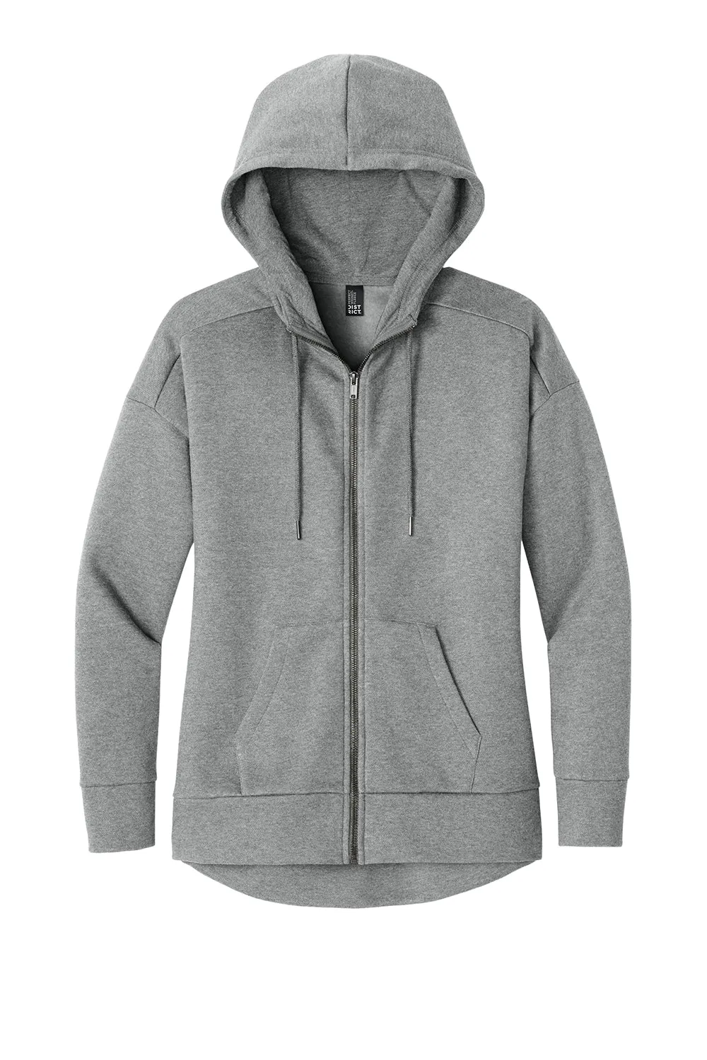 District Damen Perfektes Gewicht Fleece Full-Zip Kapuzenpullover Hoodie mit Taschen - Heather Stahlgrau