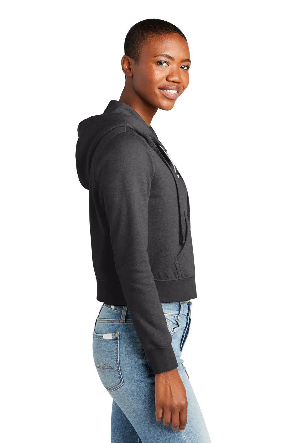 District Damen V.I.T. Fleece Kapuzenpullover mit Reißverschluss und Taschen - Heather Charcoal Grey