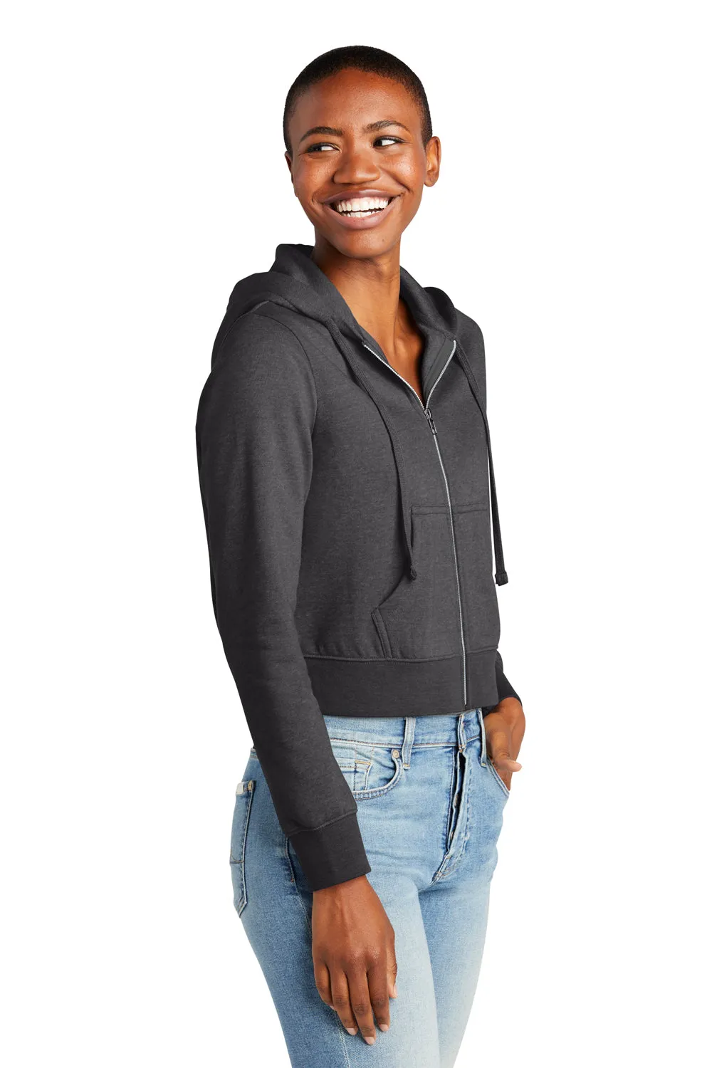 District Damen V.I.T. Fleece Kapuzenpullover mit Reißverschluss und Taschen - Heather Charcoal Grey