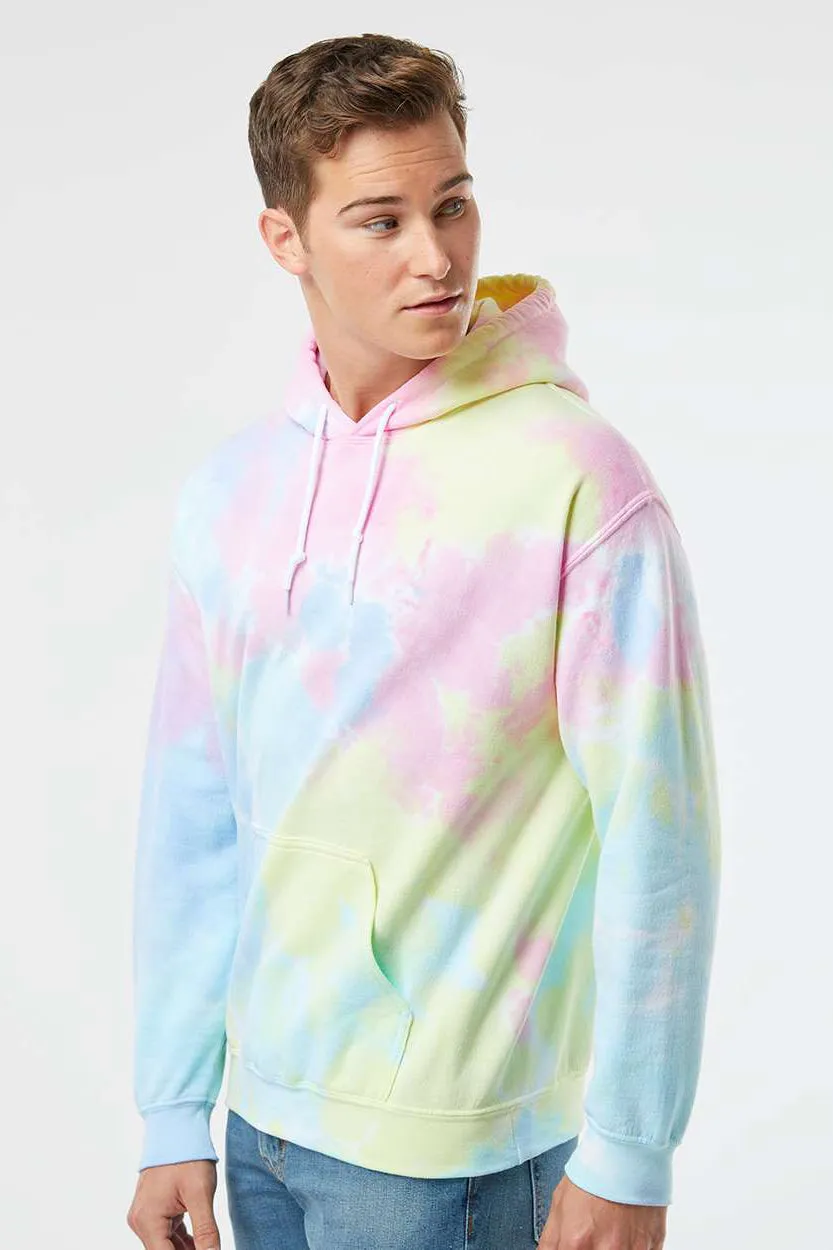 Dyenomite Herren Kapuzenpullover mit gemischter Färbung und Kangaroo-Tasche - Pastell-Regenbogen