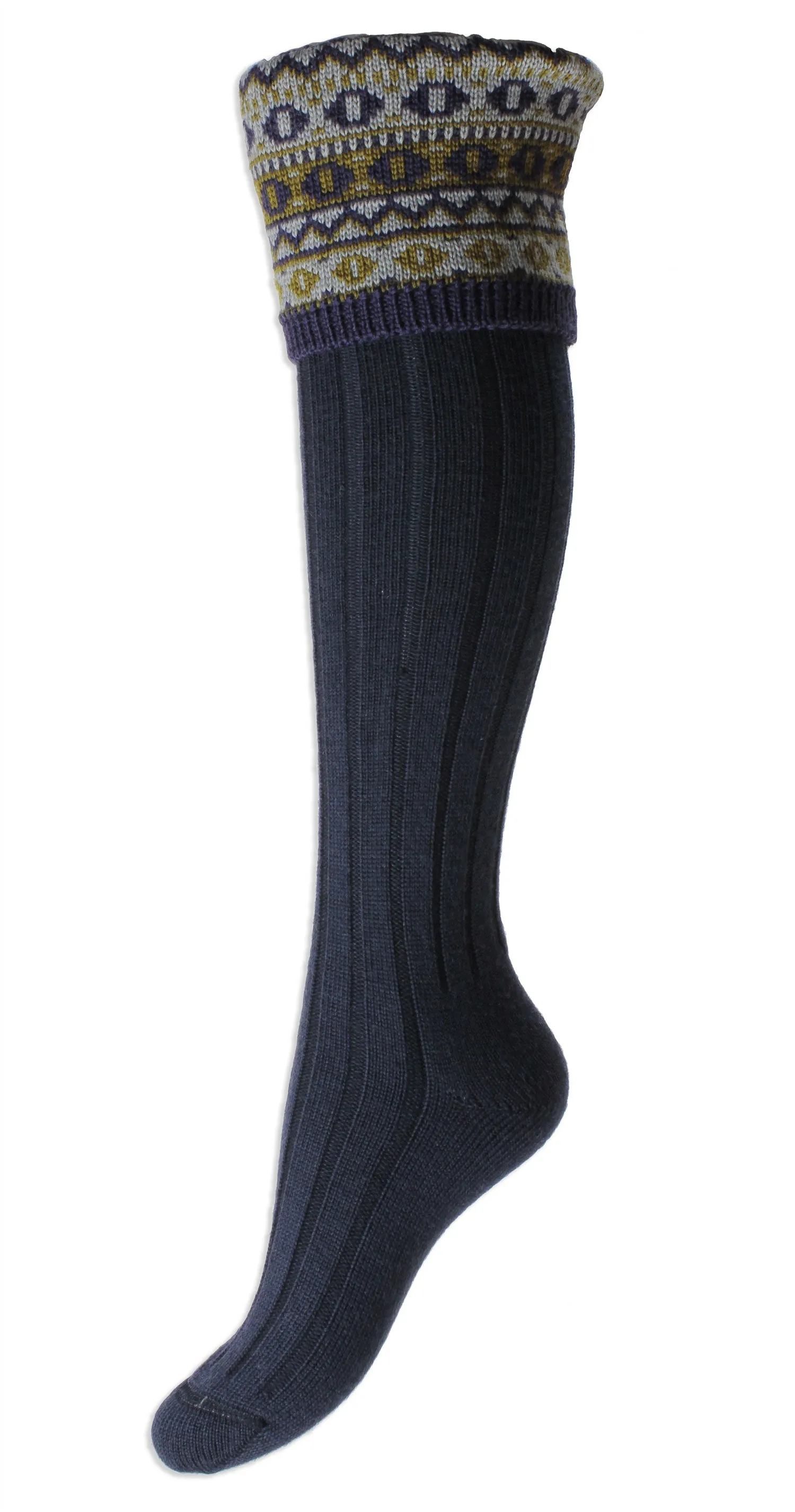 HJ Hall Foxley Damen Merinowolle-Langstrumpf | Fairisle-Muster oben HJ Accessoires