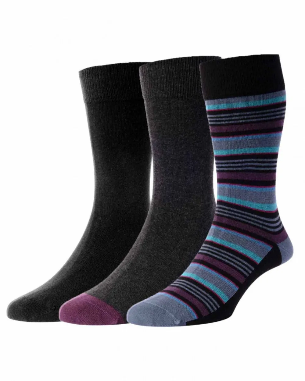 HJ Hall Streifen und Einfarbige Socken 3er Pack HJ Accessoires