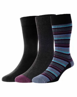 HJ Hall Streifen und Einfarbige Socken 3er Pack HJ Accessoires