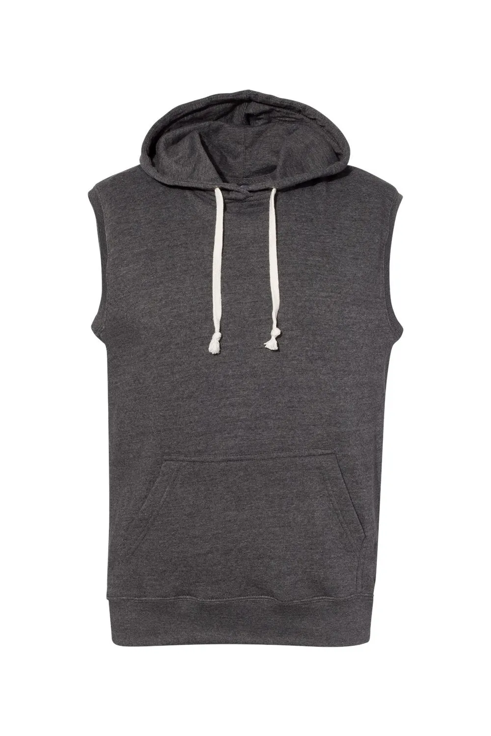 J America Herren Fleece ärmellose Kapuzenpullover Hoodie mit Beuteltasche - Schwarz Triblend