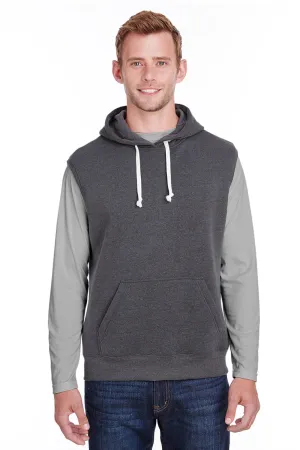 J America Herren Fleece ärmellose Kapuzenpullover Hoodie mit Beuteltasche - Schwarz Triblend