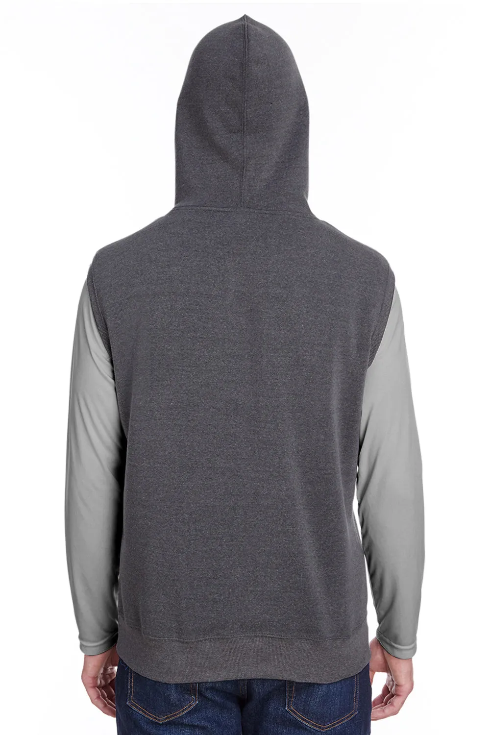 J America Herren Fleece ärmellose Kapuzenpullover Hoodie mit Beuteltasche - Schwarz Triblend