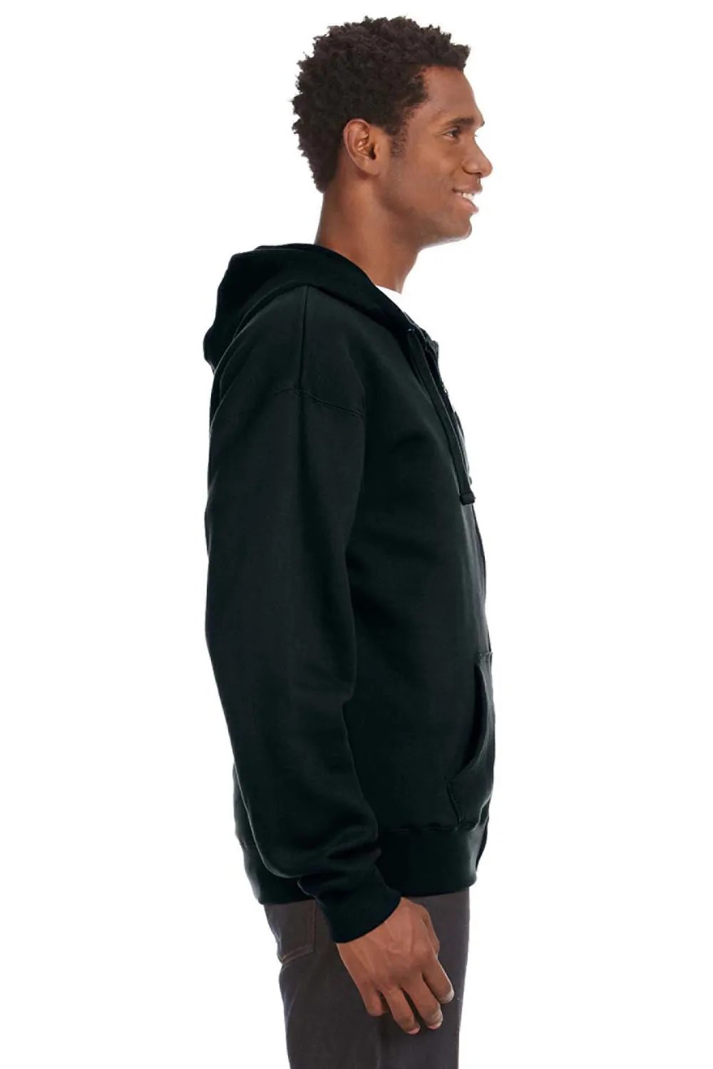 J America Herren Premium Fleece Full-Zip Kapuzenpullover mit Taschen - Schwarz
