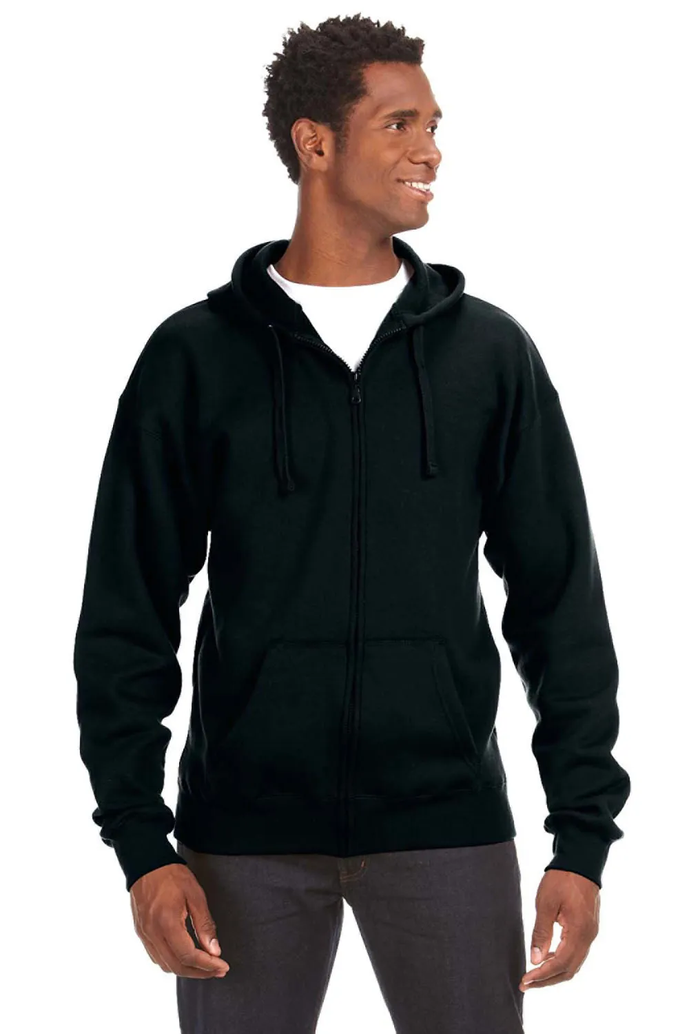 J America Herren Premium Fleece Full-Zip Kapuzenpullover mit Taschen - Schwarz