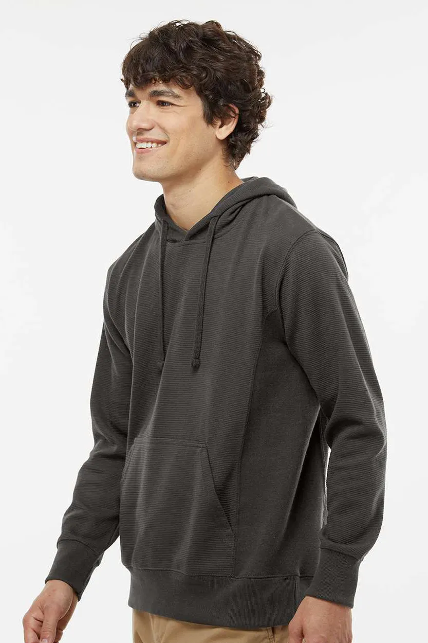 J America Herren Rippe-Fleece Kapuzenpullover Hoodie mit Beuteltasche - Schwarz
