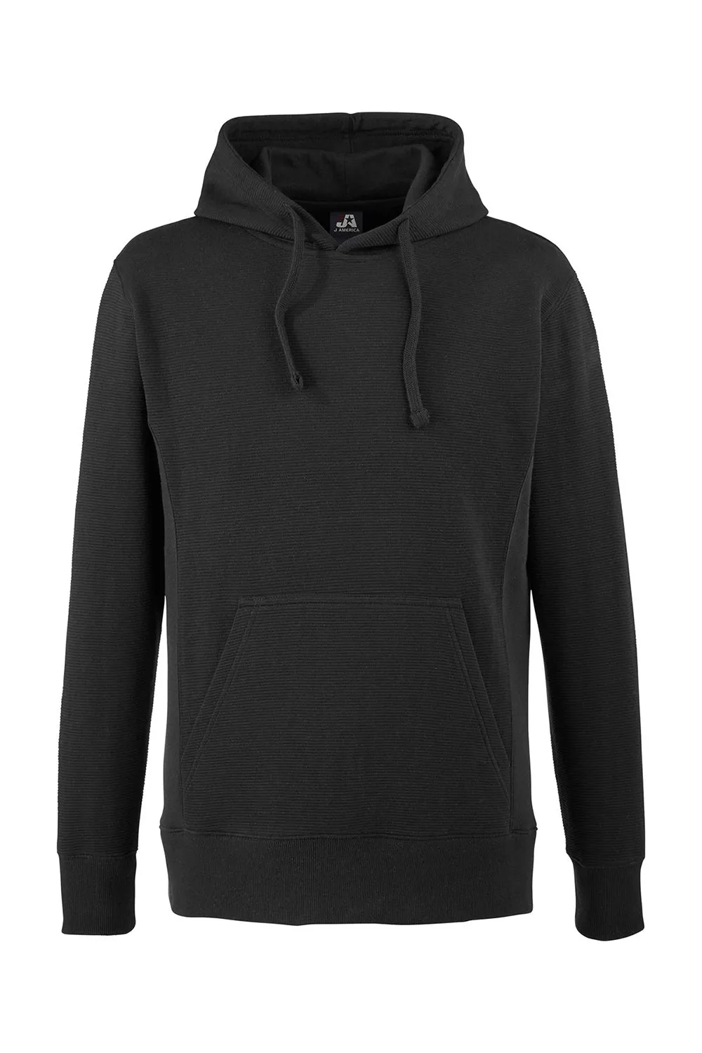 J America Herren Rippe-Fleece Kapuzenpullover Hoodie mit Beuteltasche - Schwarz