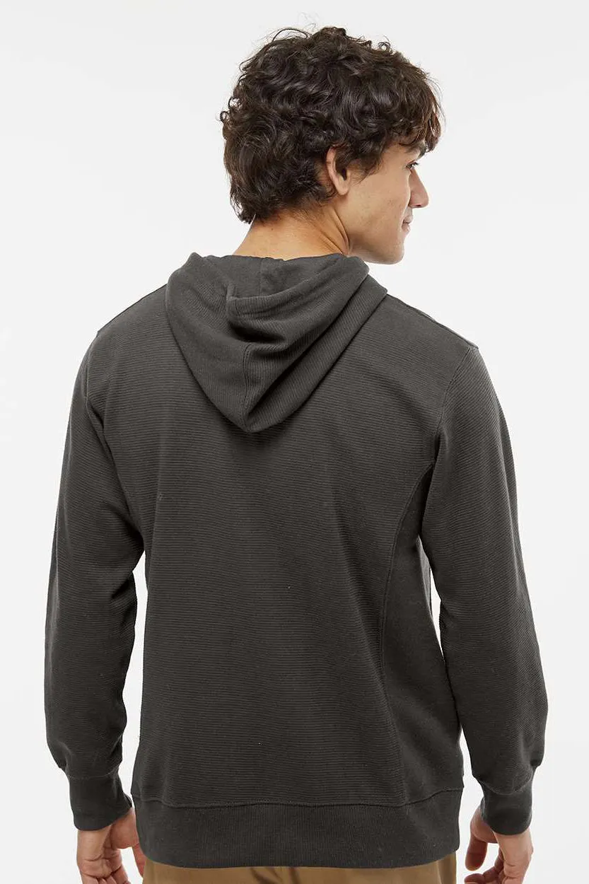 J America Herren Rippe-Fleece Kapuzenpullover Hoodie mit Beuteltasche - Schwarz