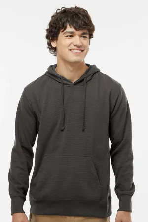 J America Herren Rippe-Fleece Kapuzenpullover Hoodie mit Beuteltasche - Schwarz