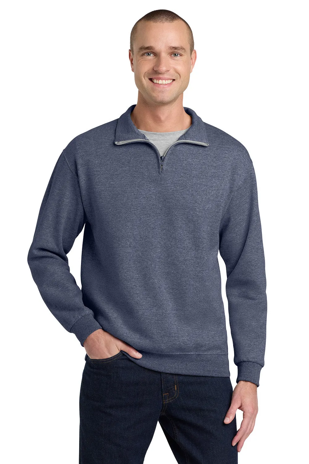 Jerzees Herren NuBlend pillingresistente Fleece 1/4-Zip Sweatshirt - Vintage Heather Marineblau