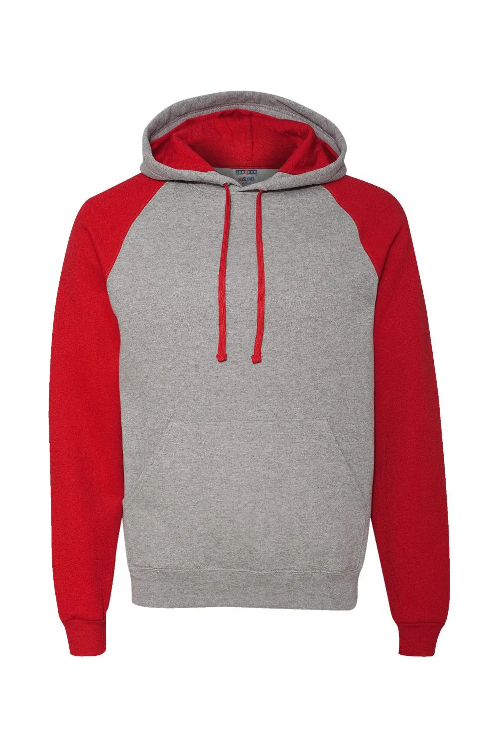 Jerzees Herren NuBlend pillingresistente Fleece Kapuzenpullover Hoodie mit Beuteltasche - Oxford Grau/Echtes Rot