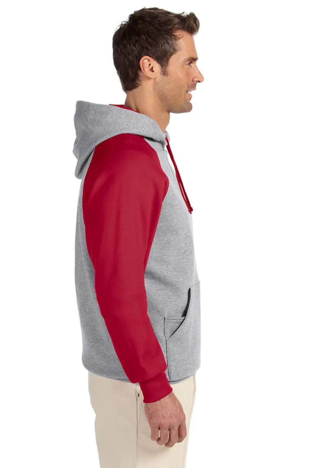Jerzees Herren NuBlend pillingresistente Fleece Kapuzenpullover Hoodie mit Beuteltasche - Oxford Grau/Echtes Rot