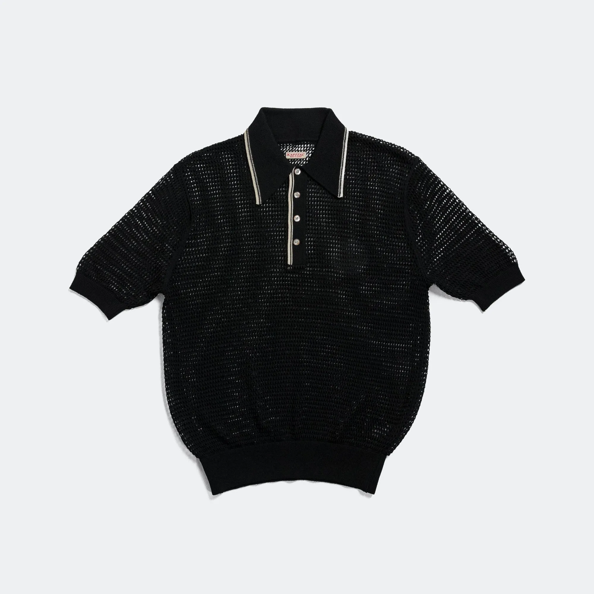 Kapital Clothing 12G Mesh Strick CAROL Polo - Schwarz
