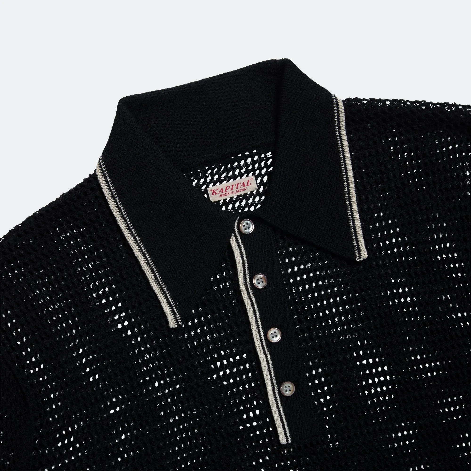 Kapital Clothing 12G Mesh Strick CAROL Polo - Schwarz