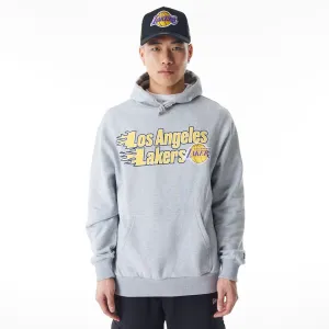 New Era Sweatshirts und Hoodies LA Lakers NBA Flammenprint Grau Übergroßer Pullover Hoodie