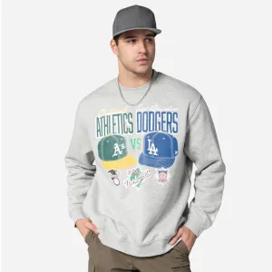 New Era Sweatshirts und Hoodies Oakland Athletics VS LA Dodgers MLB Duelle Logos Sport Klassisches Graues Crewneck Sweater