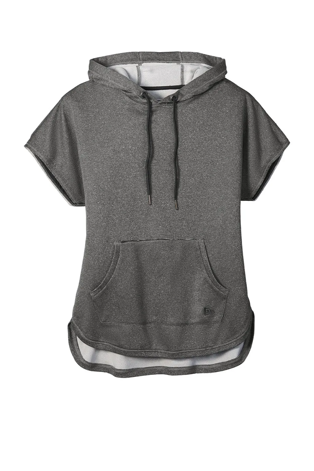 New Era Damen Performance Terry Kurzarm Kapuzenpullover Hoodie mit Beuteltasche - Heather Graphitgrau