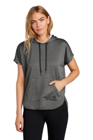 New Era Damen Performance Terry Kurzarm Kapuzenpullover Hoodie mit Beuteltasche - Heather Graphitgrau