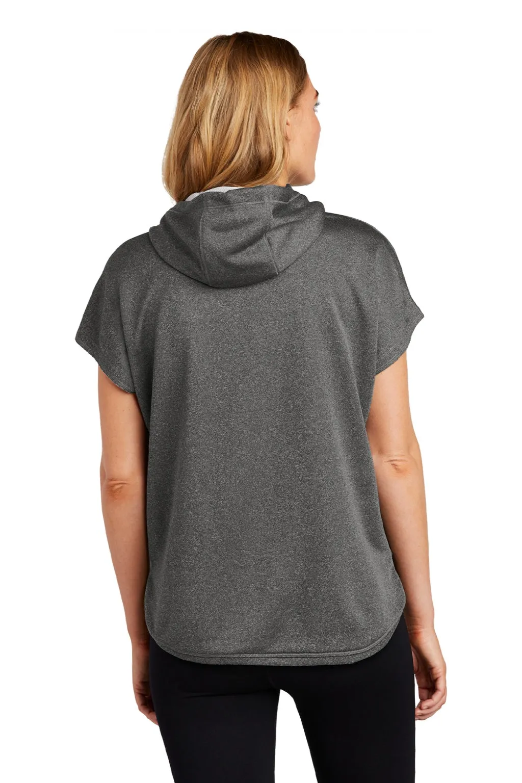 New Era Damen Performance Terry Kurzarm Kapuzenpullover Hoodie mit Beuteltasche - Heather Graphitgrau