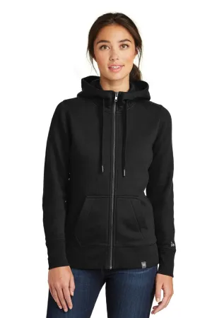 New Era Damen French Terry Kapuzenpullover mit Reißverschluss und Taschen - Schwarz