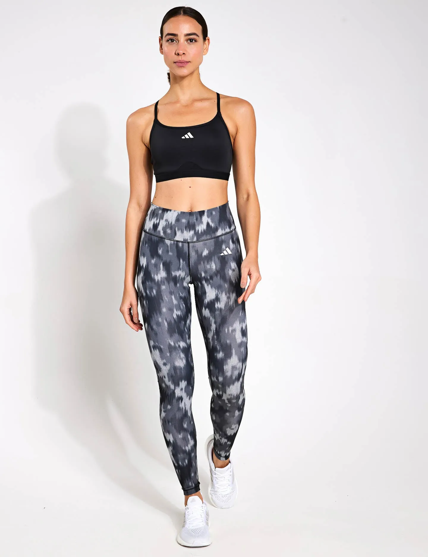 Optime Essentials Allover-Print Blumen-Tie-Dye-Leggings - Schwarz/Grau Fünf