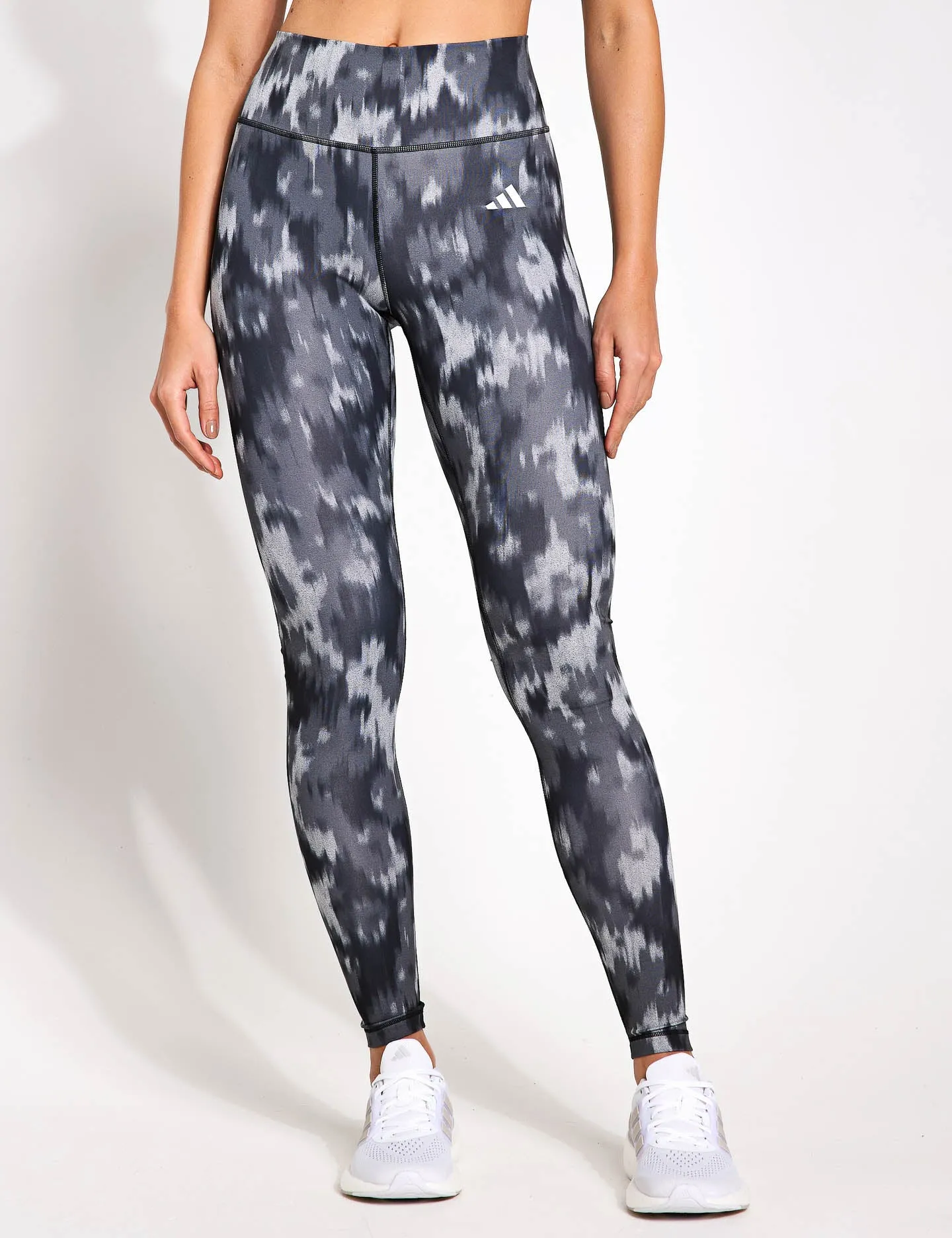 Optime Essentials Allover-Print Blumen-Tie-Dye-Leggings - Schwarz/Grau Fünf