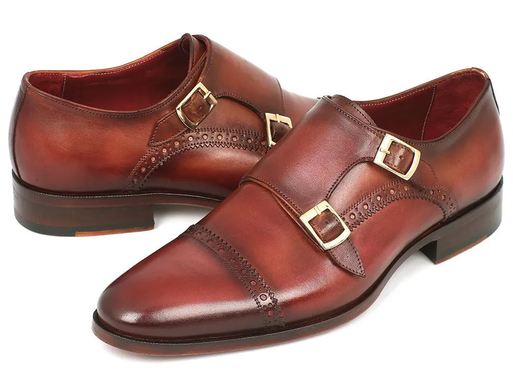 Paul Parkman Schuhe Paul Parkman Herren-Leder-Doppelmonkstraps in Kamel & Hellbraun