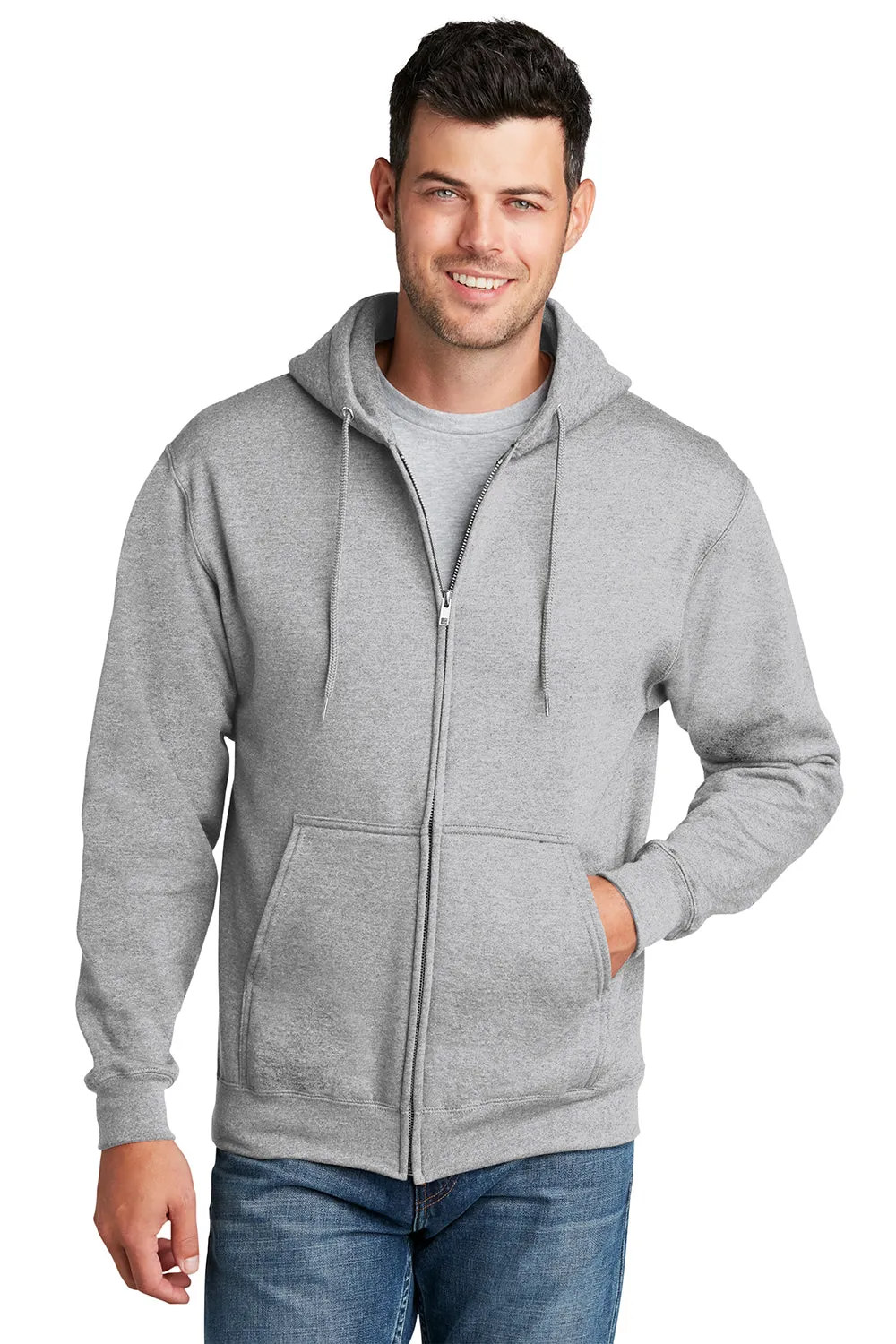 Port & Company Herren Core Pill Resistant Fleece Full Zip Kapuzenpullover Hoodie mit Taschen - Aschgrau