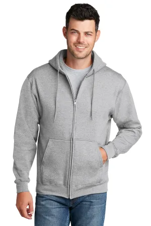 Port & Company Herren Core Pill Resistant Fleece Full Zip Kapuzenpullover Hoodie mit Taschen - Aschgrau