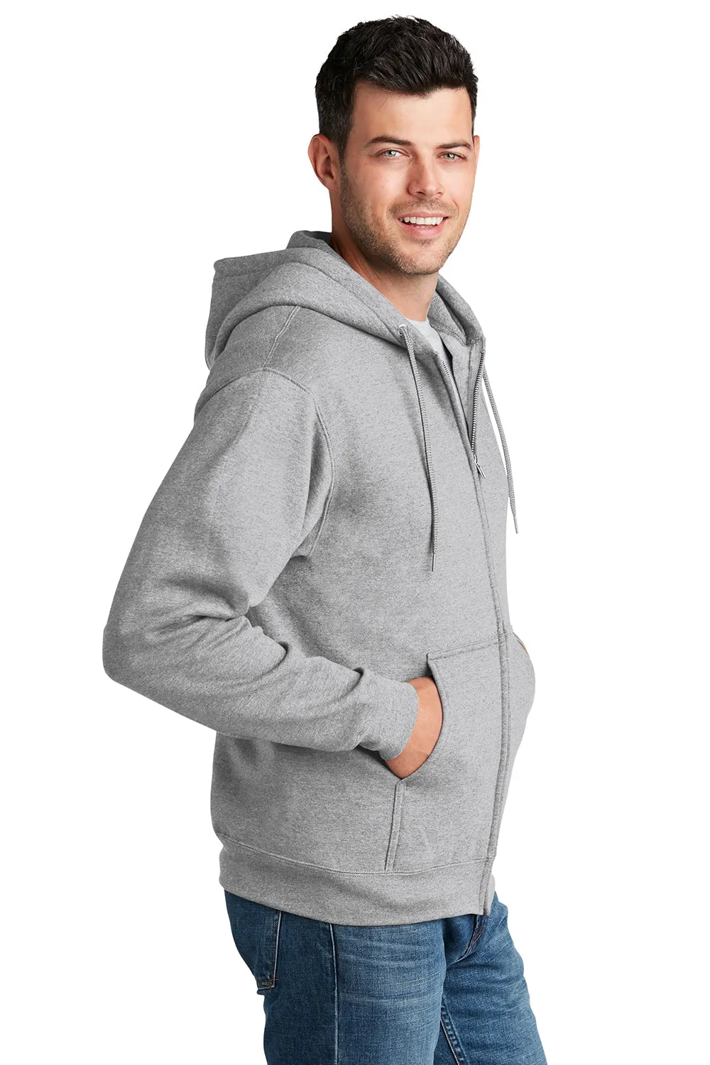 Port & Company Herren Core Pill Resistant Fleece Full Zip Kapuzenpullover Hoodie mit Taschen - Aschgrau