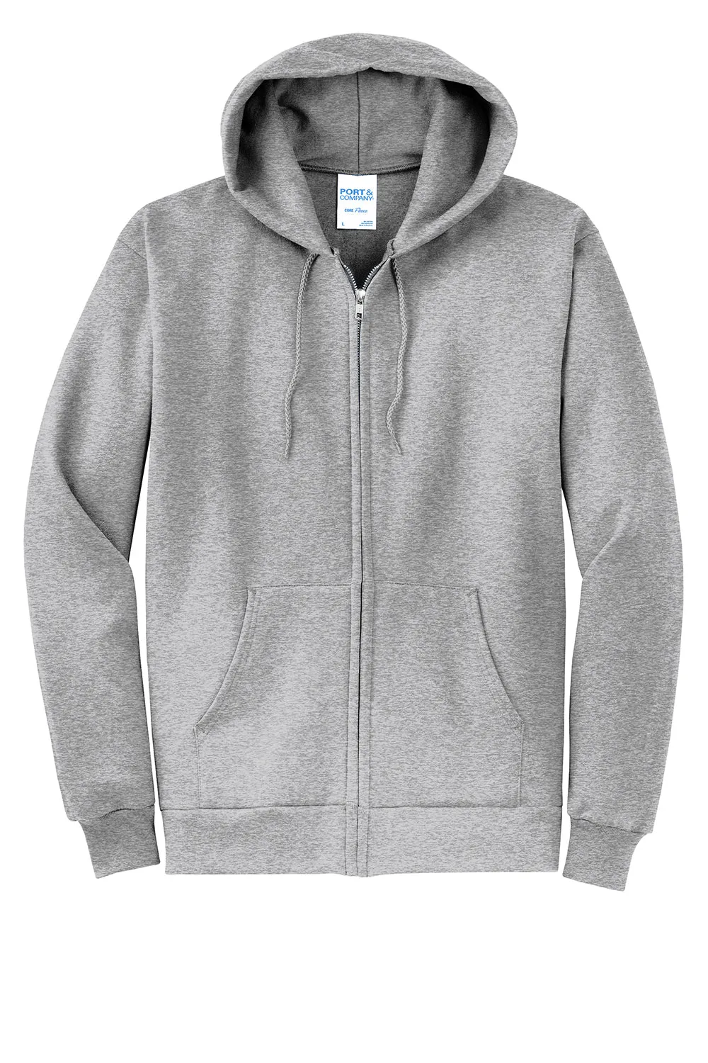 Port & Company Herren Core Pill Resistant Fleece Full Zip Kapuzenpullover Hoodie mit Taschen - Aschgrau
